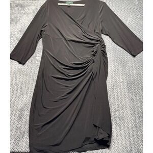 Lauren Ralph Lauren Women's 22W Black Faux Wrap Dress Ruched‎ Side Plus Size